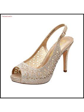 Platform Peep Toe Slingback Pump Heels Glitter Rhinestone Stiletto